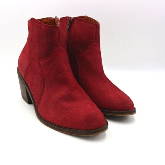 Lucky Brand Red Suede Ankle Booties 7.5 Boho Western Fall Western Winter Look - Picture 1 of 13